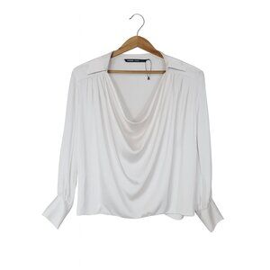 ZARA | White Drapey Neck Blouse – Women’s Medium